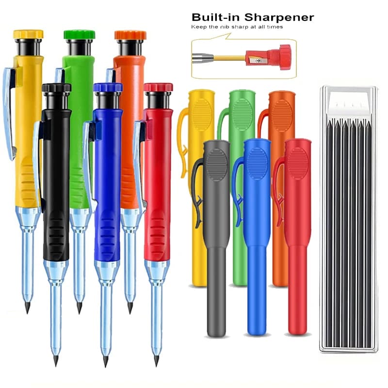 3pcs/set Solid Mechanical Carpenter Pencils With Pencil Cap, 2.8mm Long Nose Deep Hole Woodworking Pencil Markers with Sharpener