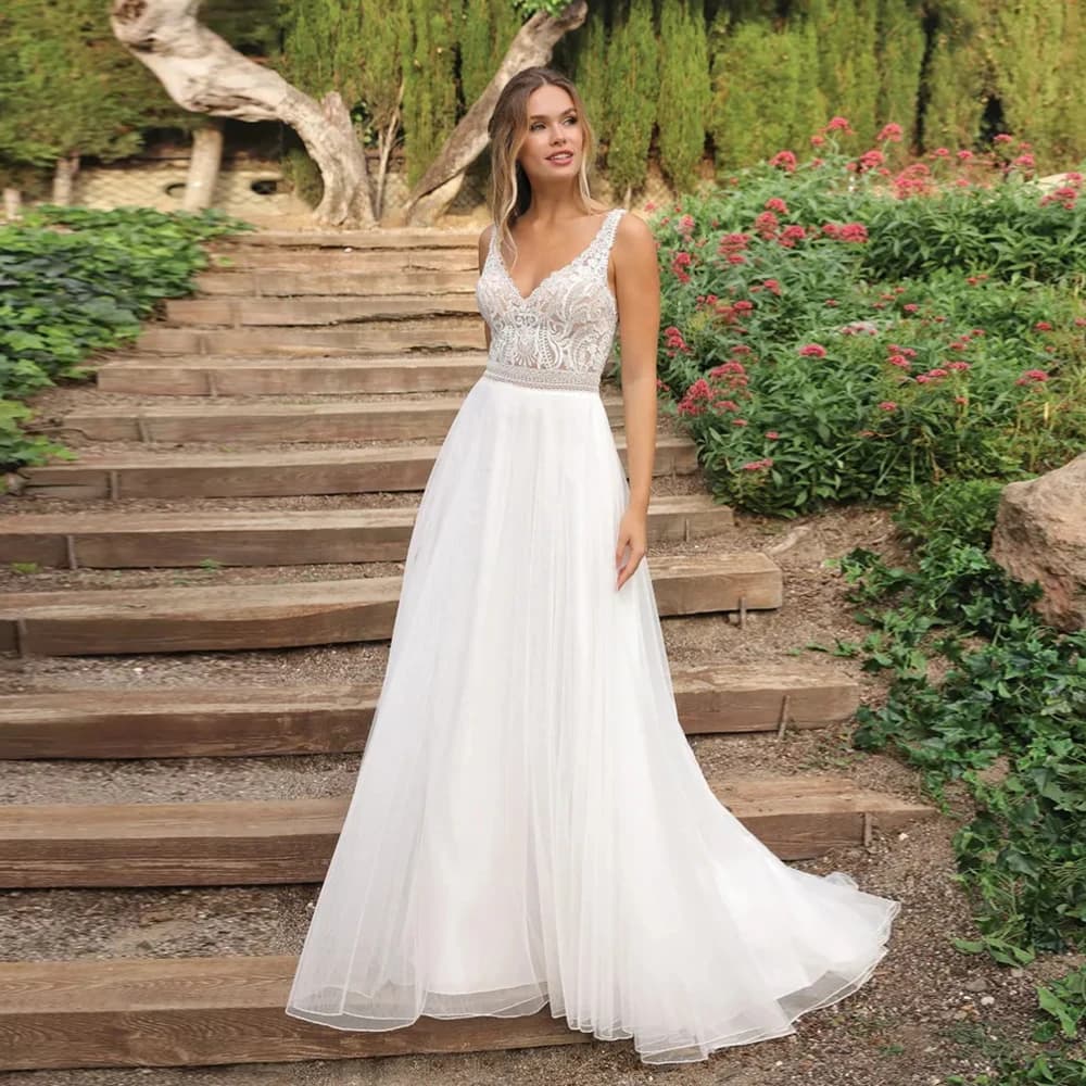 Ivory Soft Tulle Wedding Dresses for Women 2024 Summer New Sleeveless Bridal Gowns with Lace New Court Train Vestido De Novia