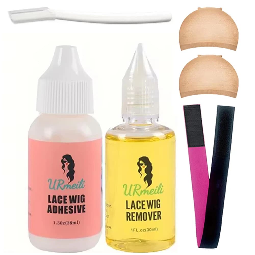 6PC Wig Glue for Front Lace Wig Install Kit with Adhesive Remover, Melting Band, Stocking Caps, Strong Hold Lace Front Glue