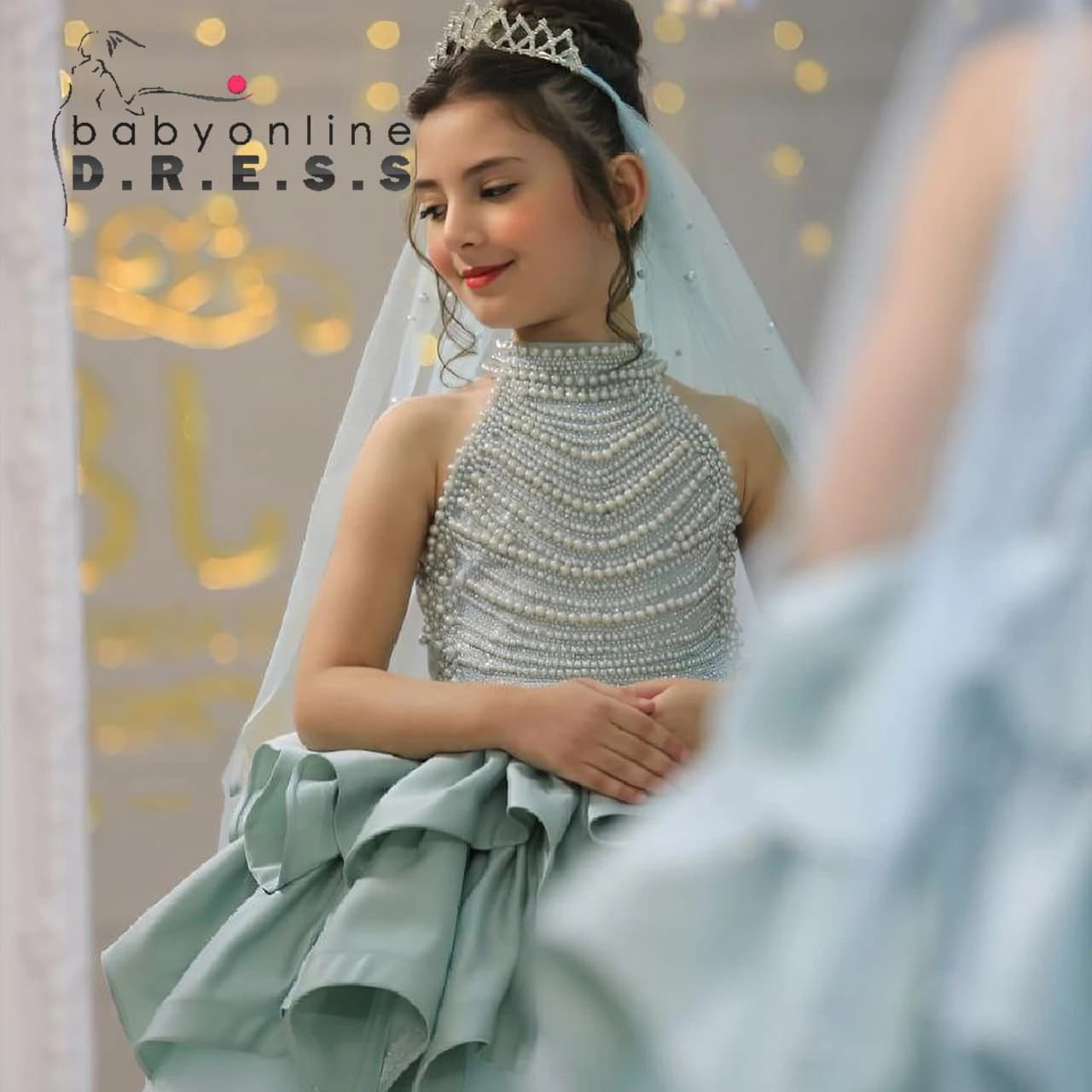 BABYONLINE Customized Communion Girl Princess Sparking Pearl Stones Beading Bodice with Fluffy Skirt Ball Gown Formal Party