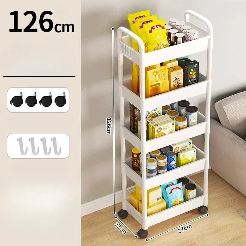 2025 Household Multi-layer Small Cart Storage Rack Floor To Floor Kitchen Bedroom Bathroom Storage Rack Storage Rack With Wheels