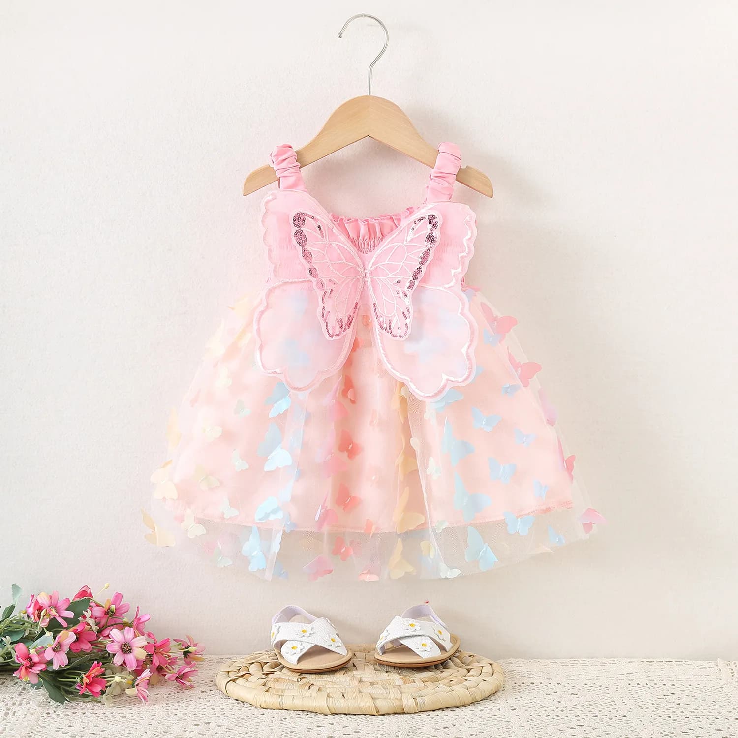 Baby Girl Dress Summer Butterfly Wings Halter Puffy Baby Clothes Girl Cute Casual Baby Dresses Children's Princess Dresses