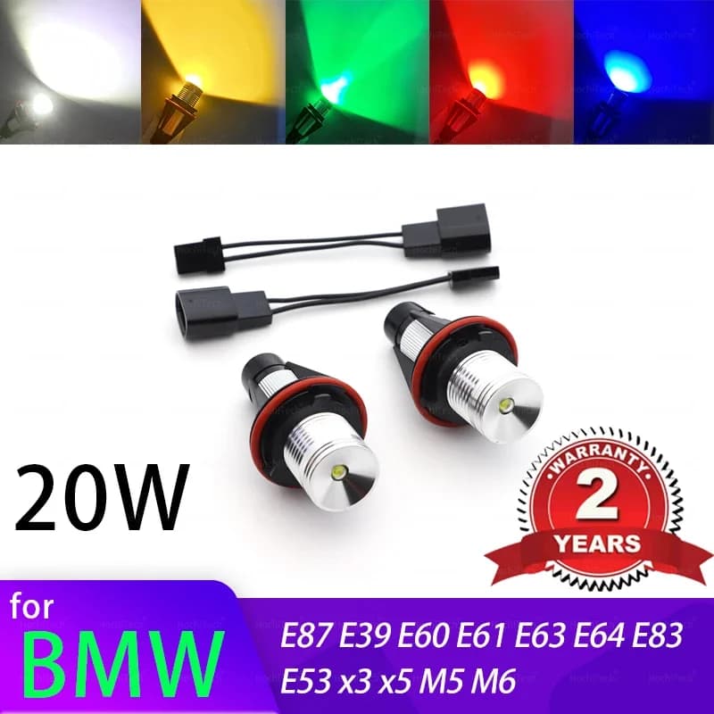 for BMW E87 E39 M5 E60 E61 E63 E64 M6 E65 E66 E83 X3 E53 X5 2000-2007 White Bright 20W LED Angel Eyes Marker Lights Bulbs Lamp