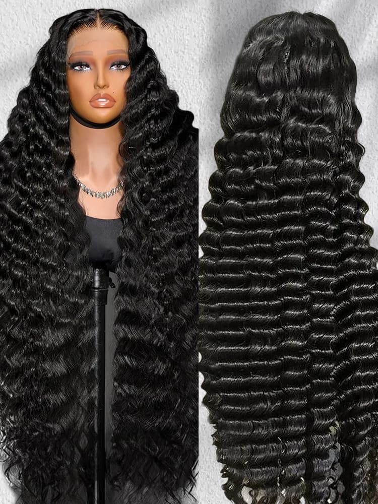 40 46 Inch Natural Color Deep Wave 13x4 13x6 HD Transparent Full Frontal Lace Curly Brazilian Human Hair Water Wigs 200 Density