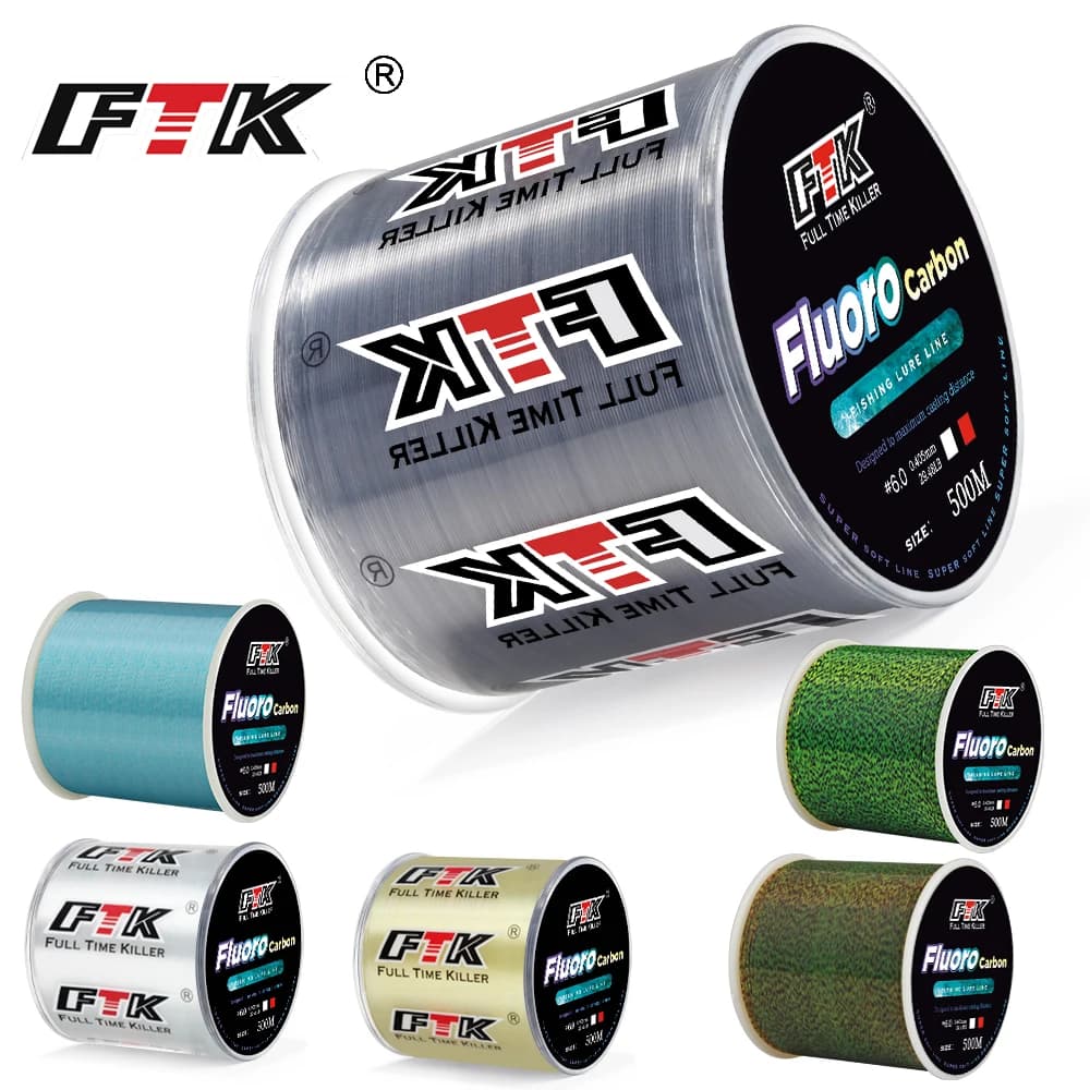 FTK Fishing Line Carbon Fiber Coating Fluorocarbon Line 300M/500M 0.14-0.5mm 4.13-34.32LB Wearable  Accessories Japan
