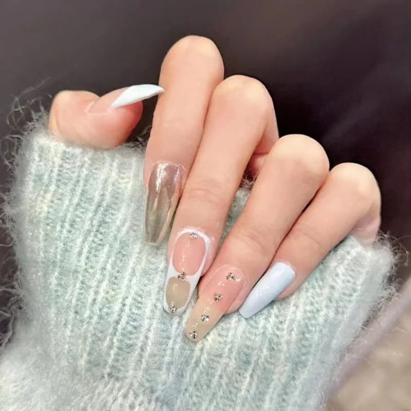 False Nails Fake Nails Full Cover Press on Nails Diy Pure Handmade Removable Reusable Diamond 10Pcs/Set Blue