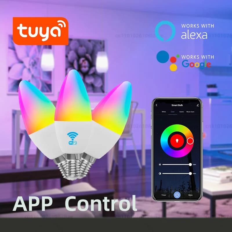 Tuya WiFi Smart LED Bulb E14 Candle Light 220V 9W 7W 5W RGB Dimmable Lamp APP Voice Control Works With Alexa Google Home