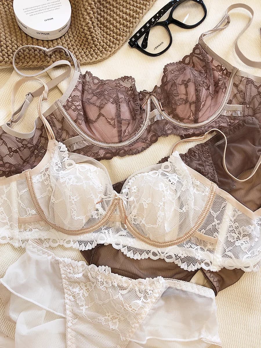 Lace sexy cute ultra-thin rabbit ears lingerie soft steel ring gathered collection of breasts underwear set bra