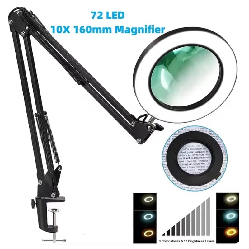 72LED 8X/10X NEW Illuminated Magnifier USB 3 Colors LED Magnifying Glass for Soldering Iron Repair/Table Lamp/Skincare Beauty