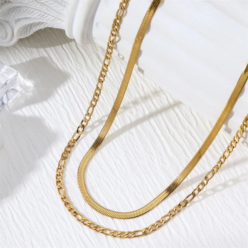 HIP 3MM Waterproof 2pcs set Cuban Link Snake Chain Necklace Stainless Steel Choker For Women Men Jewelry Sets