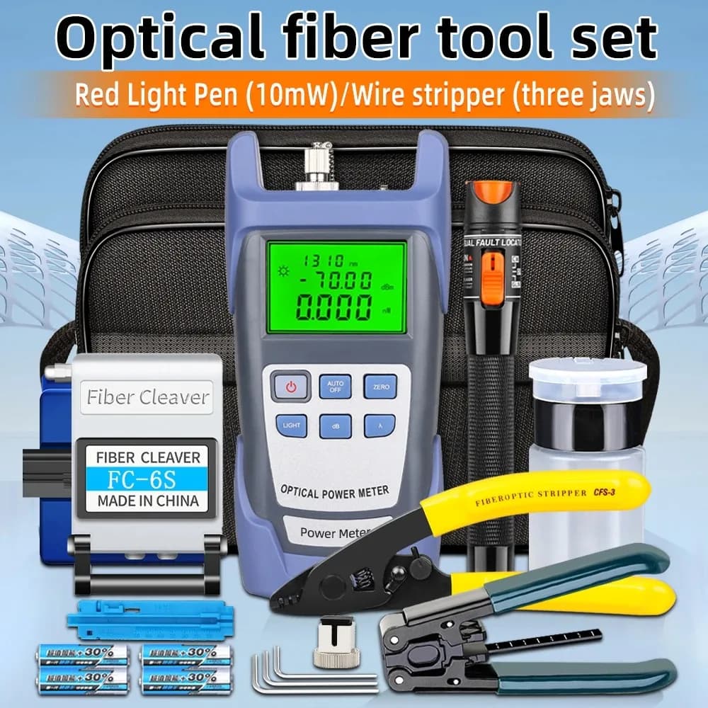 19pcs/set FTTH Fiber Optic Tool Kit with -70~+10dBm/-50~+26dBm Optical Power Meter 10MW Visual Fault Locator