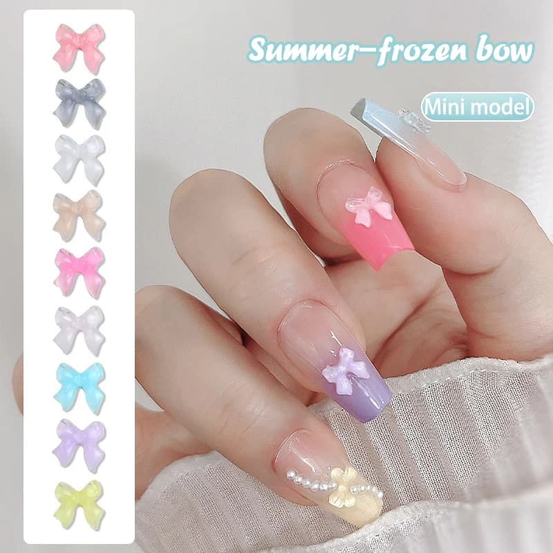 50PCS Bow Nail Charms Decorations Long Bowknot Ornament Kawaii Nail Supplies For Professionals Accessories