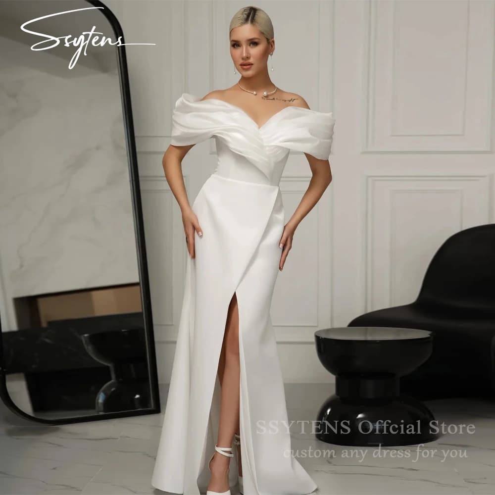 Ivory Women Wedding Dresses Dreamy Off The Shoulder Mermaid Bridal Satin Princess Bridal Gowns Engagement Dress Vestidos De Gala