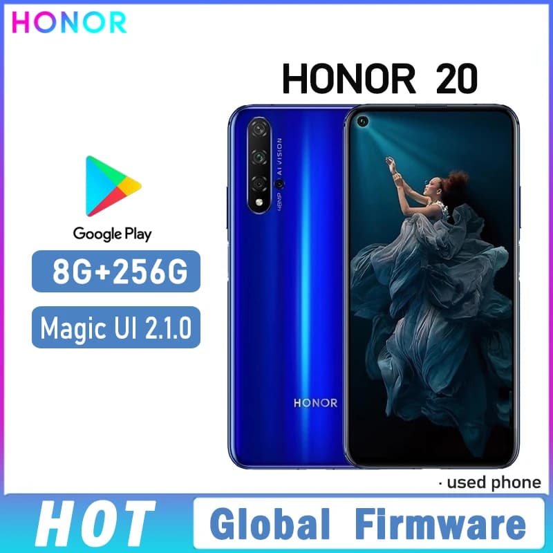 HONOR 20 Smartphone Global firmware Haisi Qilin 980 6.26-inch Magic UI 2.1.0 3750 mAh Android 9.0 rear camera 48MP used phone