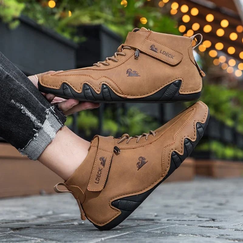 Men's Mid Top Leather Boots Luxury Brand Men's Sports Shoes 2025 Lace Up Ankle Boots Waterproof Winter Motorcycle Boots Men's