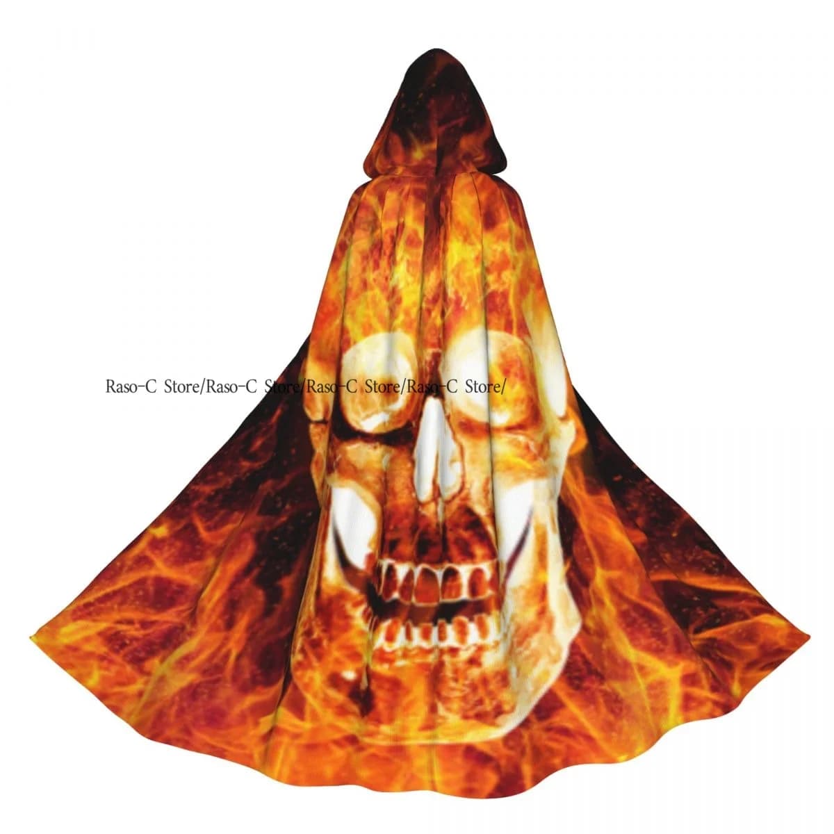 Hooded Cloak Unisex Cloak with Hood Scaring Skull With Fire Cloak Vampire Witch Cape Cosplay Costume