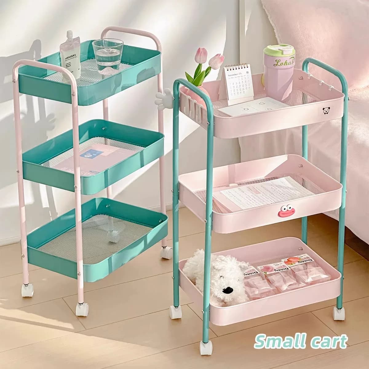 HOt Contrast Color Trolley Storage Shelf Multi-layer Trolley Organizer Mobile Cosmetics Snack Storage Rack Bathroom Shelf