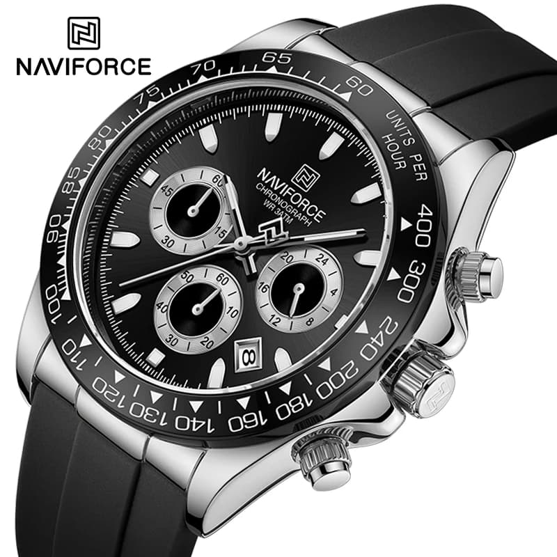 NAVIFORCE Creative Multifunction Male Wristwatch Date Display Soft Silicone Strap Men Quartz Watch Waterproof Sports Chronograph