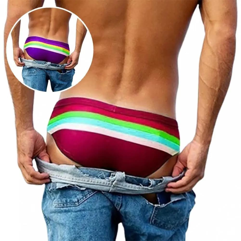 Chic Swimming Briefs Skinny High Elasticity Low Rise Striped Print Men Swimming Briefs  Surf Briefs    Swimming Trunks