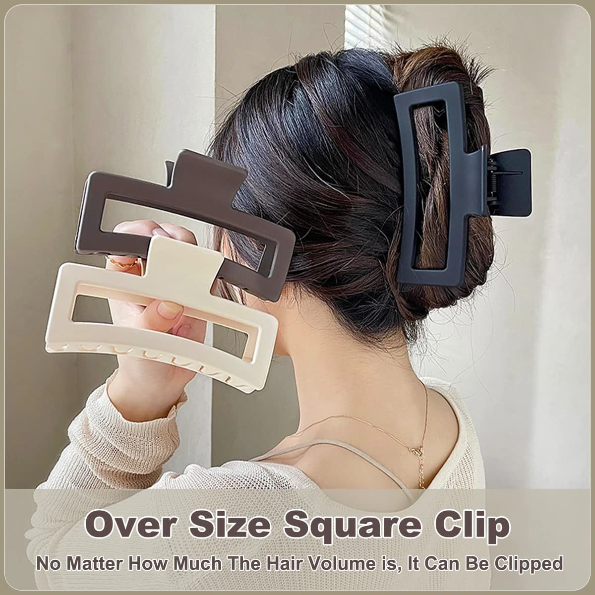 Fashion 13CM Oversized Solid Color Square Frosted Hair Shark Clip Headdress Hair Accessories Suitable For Women Girls Thick Hair