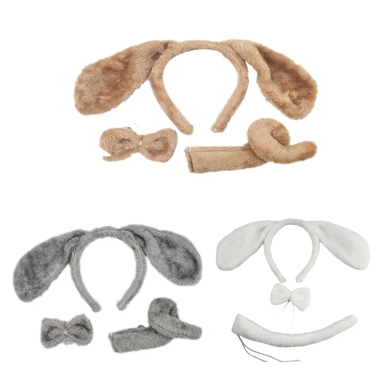 Long Ears Dog Headband + Bow + Tail Set Cosplay Animal Hair Hoop for Party Dropshipping