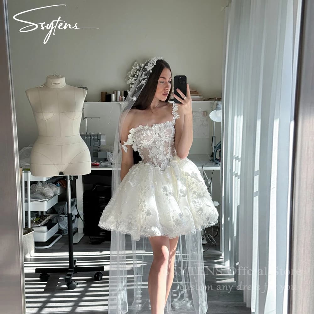 SSYTENS Short A-Line Bride Dresses Sweetheart Appliques Wedding Dresses Woman Beach Customized Mini Party Dresses Customized