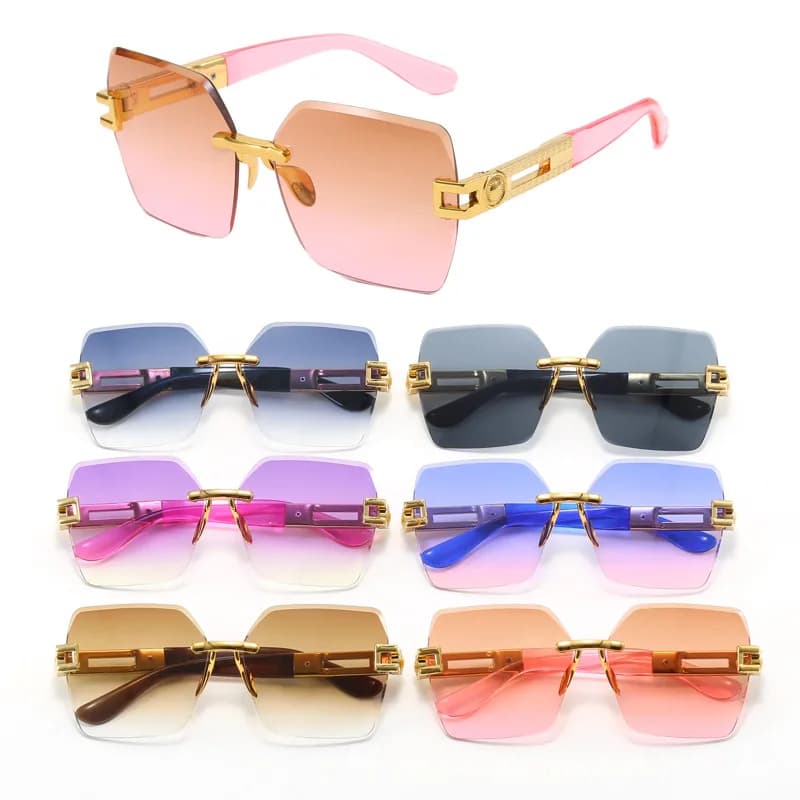 Fashion Luxury Large Square Rimless Women Sunglasses For Men Vintage Designer Sun Glasses Square Red Shades UV400 Eyewear