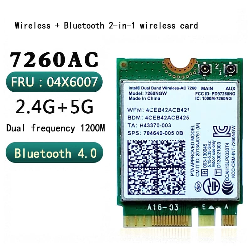 7260AC Bluetooth 4.0 WiFi Wireless Network Card NGFF M.2 Wifi Dongle 802.11AC Dual Band 2.4G 5G For Laptop  7260 7260NGW