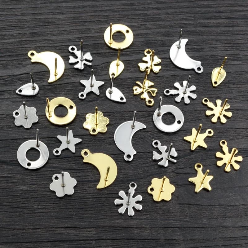 20pcs/Lot 316 Stainless Steel Geometric Star Moon Earring Stud Earring Posts Connector For DIY Earring Jewelry Making Supplies