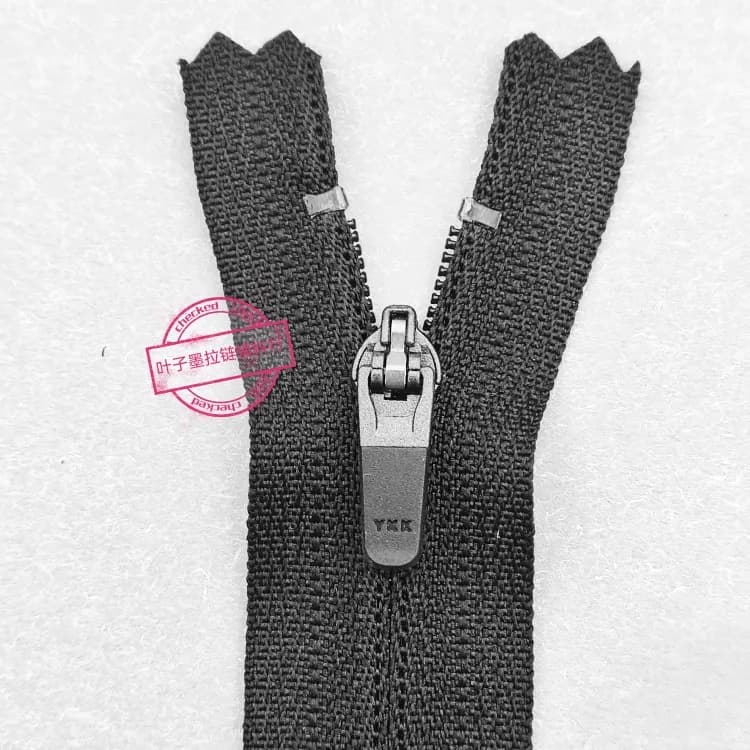 YKK3 Nylon Reverse Spring Leather Header, No Bottom Stop, Closed Tail Zipper, Black 10cm-24cm 5 Pieces