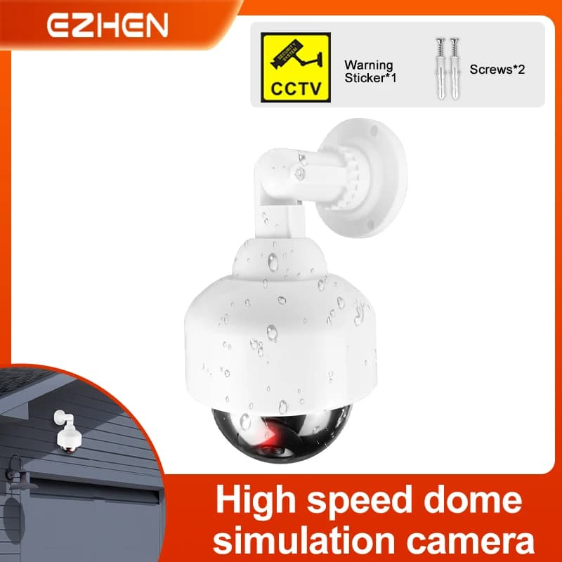 Fake Dummy Camera Outdoor IP54 Rainproof Security Surveillance Flash Dome Camera with CCTV Warning Sticker Easy to Install