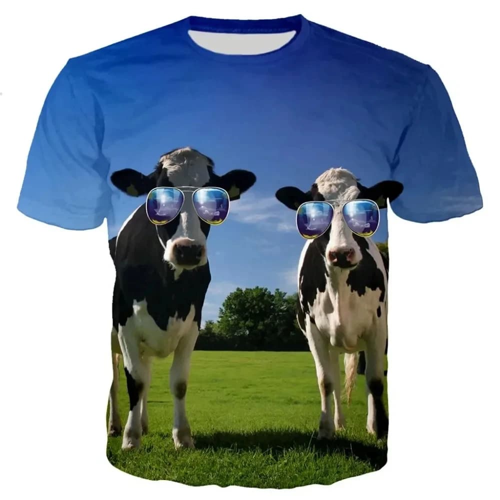 New Fashion Summer Men's T-Shirt 3D Printing Fun Animal Cow Print Short Sleeve Athleisure Comfortable Breathable Oversized Top