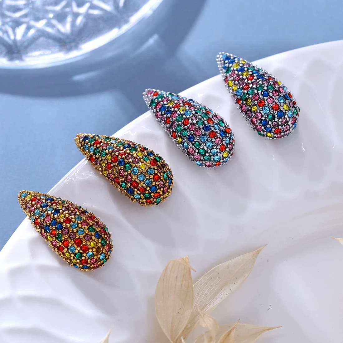 Exquisite Zircon Water Drop Women's Earrings Stainless Steel Chic Ear Stud Gold Plated Charm Daily Jewelry Wholesale