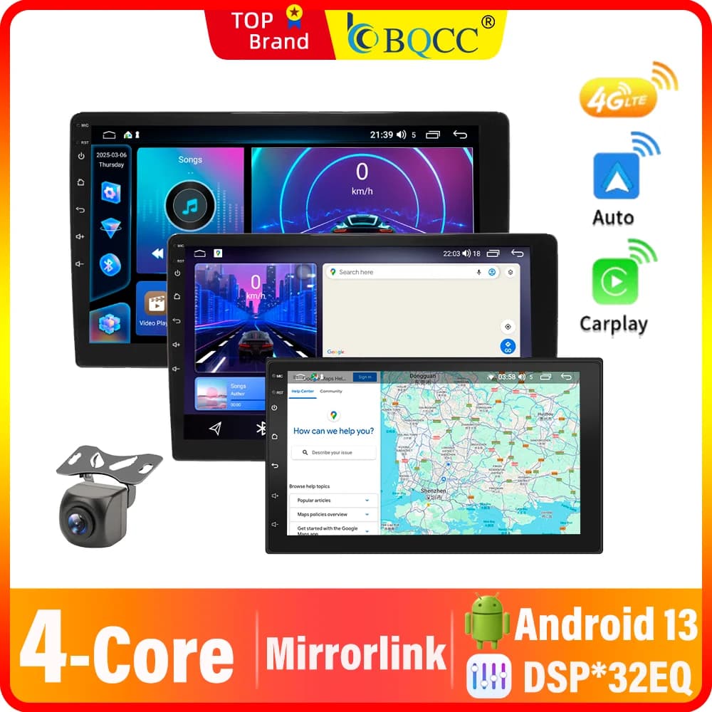 BQCC 4core 2 Din Car Radio Androidauto Carplay Android 11 4G GPS Car Audio 7"/9"/10" WIFI BT IPS Automotive Multimedia Player