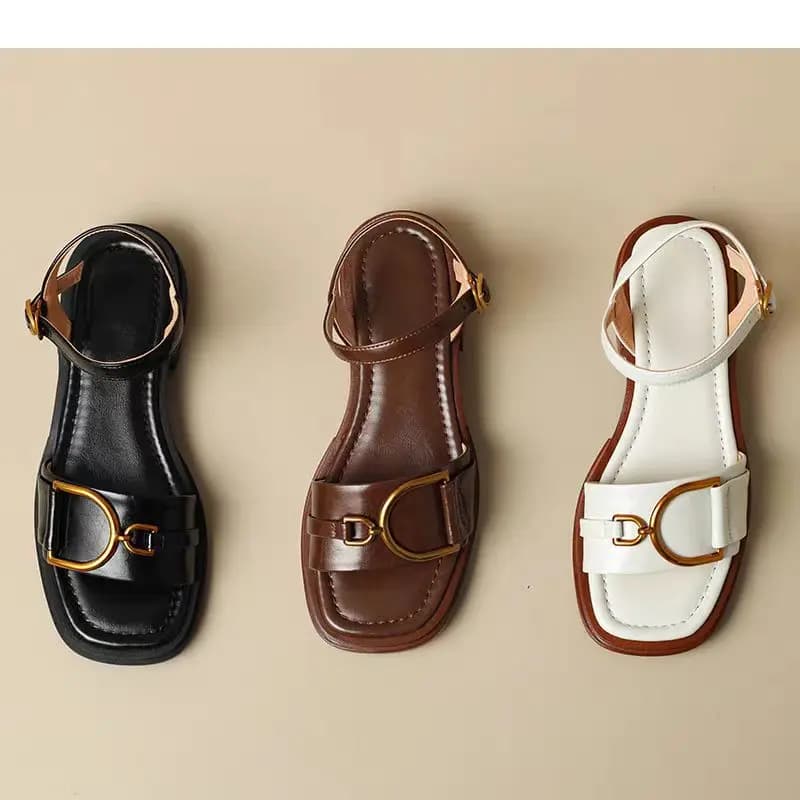 Retro Fashion Sandals Women's Summer Thin Open-toed Buckle Low-heeled Shoes