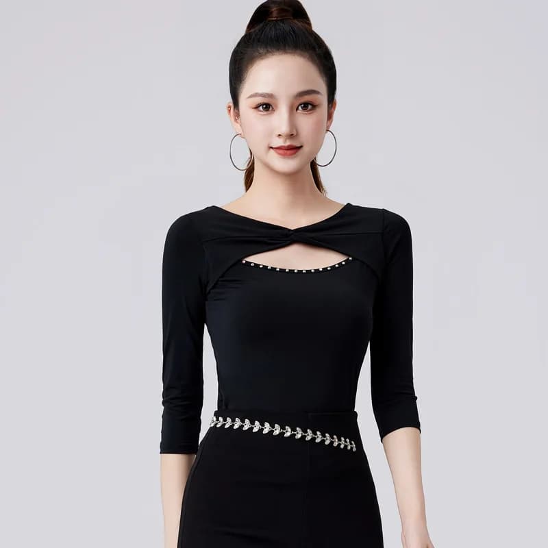 Solid Color Samba Dance Tops Adult Modern Dance Latin Practice Girls Slim Fit Costume Women's Dance Suit Top Competition T-shirt