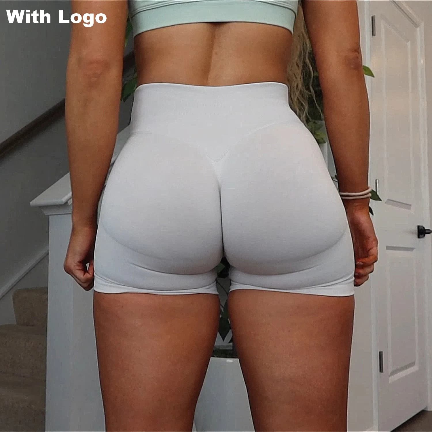 Impact Shorts 4.5'' With Logo Low Waist Seamless Yoga Shorts Scrunch Bum Gym Shorts Workout Biker Short Stretch Fitness Short