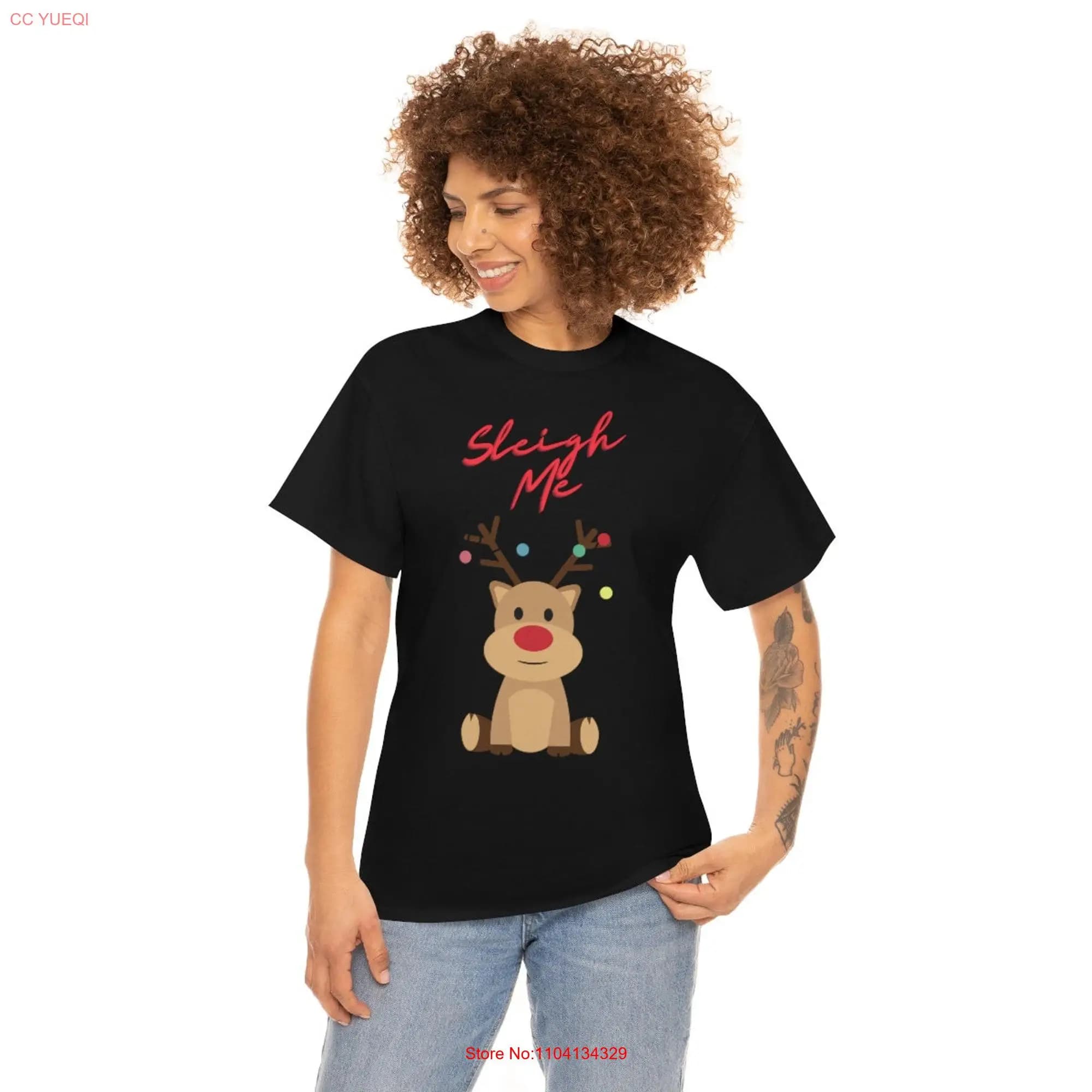 Christmas Reindeer t shirt cartoon Sleigh me slogan cute xmas long or short sleeves