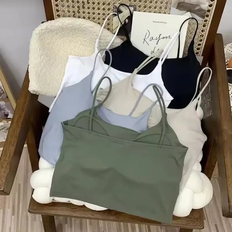 Women Seamless Ice Silk Padded Camisole Bra Top Crop Tank Top for Summer Yoga Workout Running Fitness Lounge Sleepwear