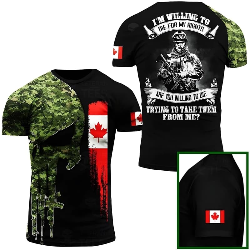 Canada Flag T Shirt Men Maple Emblem Camouflage Tops Pop 3D Jungle Camo Print Proud of Canadian T-shirt Beige Field Short Sleeve