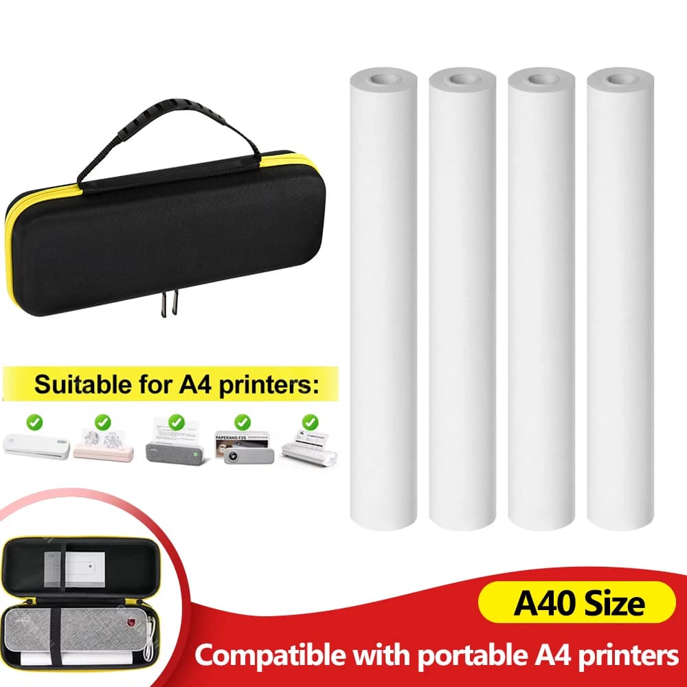 A4 Thermal Paper Rolls 210*30mm&Protective Case Anti Falling Carry Bag with Zipper for A40 Wireless Bluetooth Portable Printer