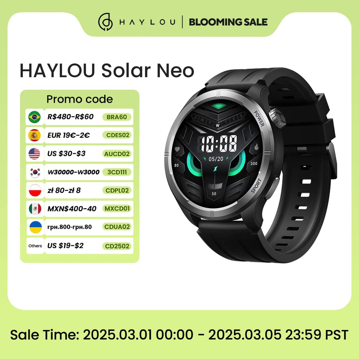 HAYLOU Solar Neo Smart Watch 1.53'' HD Display Bluetooth Call 24H Health Monitoring Smartwatchs Men Women Smart Sport Watchs
