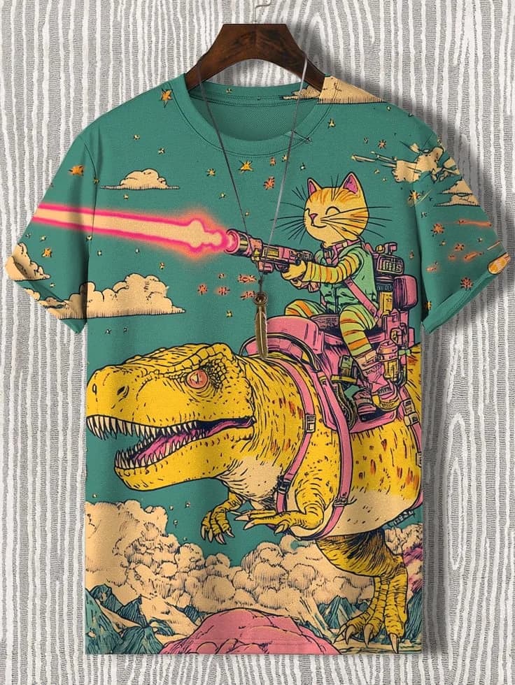 2025 Men's T-shirts Cartoon Laser Cat Dinosaur Art 3D Printed t shirts Men Women Short Sleeve O-Neck Tees Casual Street Y2k Tops