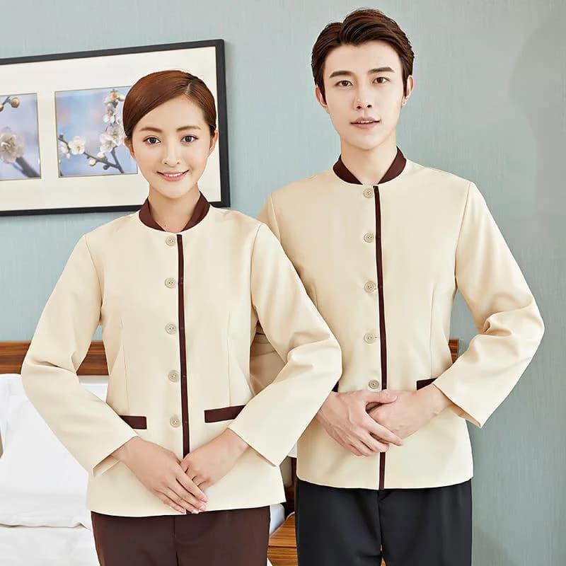 Double layered cleaning suit, long sleeved autumn and winter clothing, female cleaning worker set, hospital room attendant, work