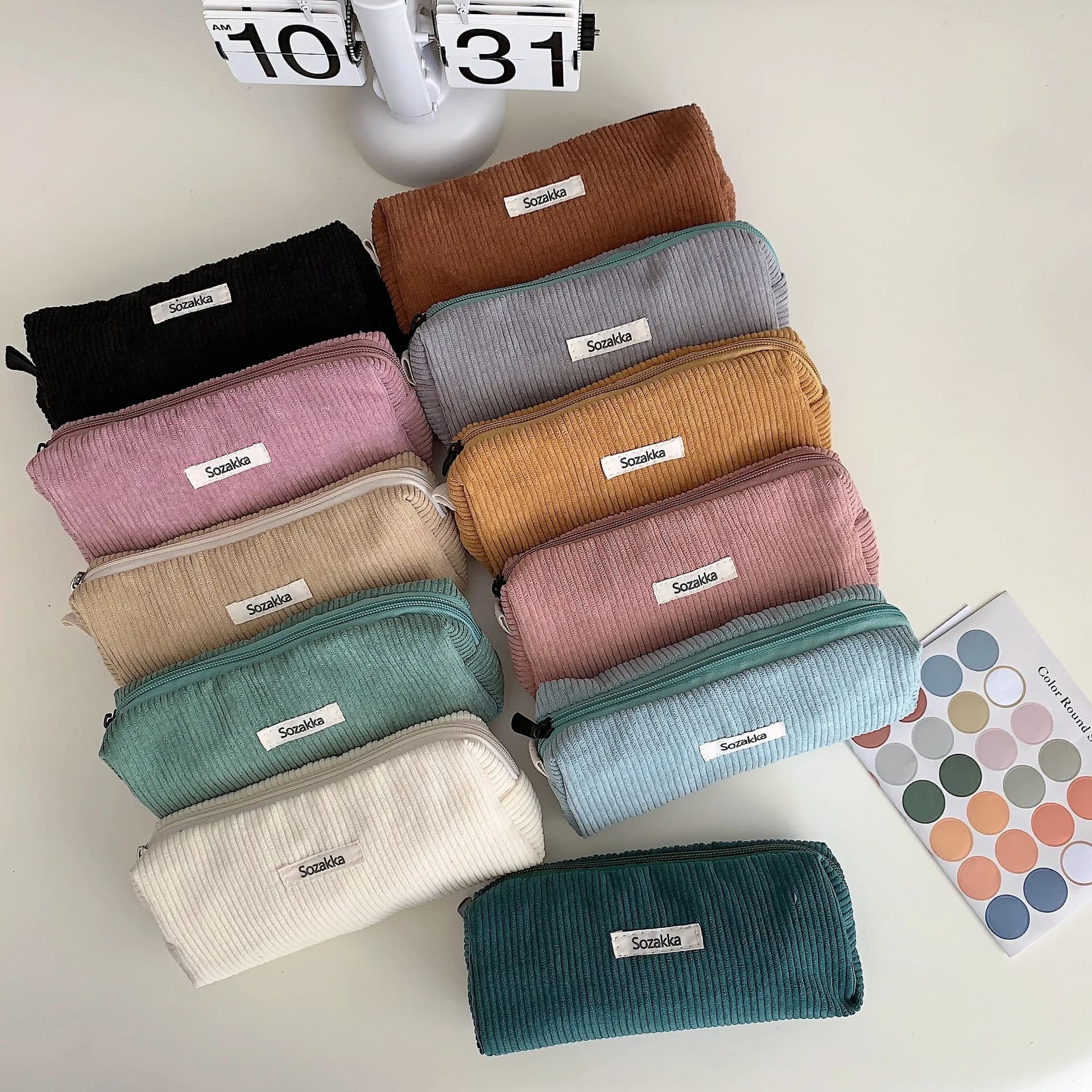 Retro Corduroy Pencil Case Travel Cosmetic Lipstick Stationery Storage Bag Women Makeup Handbags Organizer Pouch Pencilcase Bags