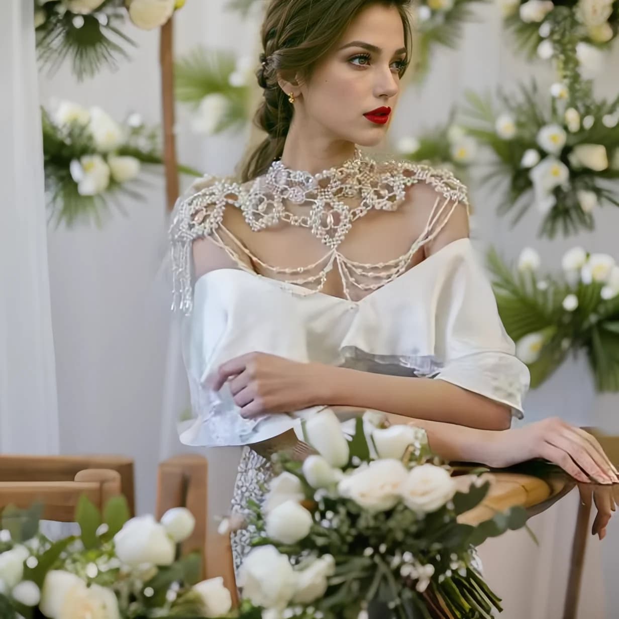 Crystals Bead Wedding Wrap Jewelry Necklaces Accessories for Girls Evening Dress Shawl Bridal Shoulders Chain VG09