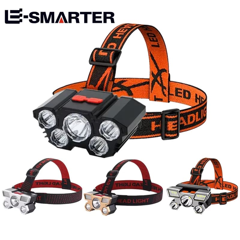 Usb Rechargeable 5 Led Headlamp Super Bright Head-Mounted Strong Flashlight Built-in Battery Outdoor Camping Night Fishing Lamp