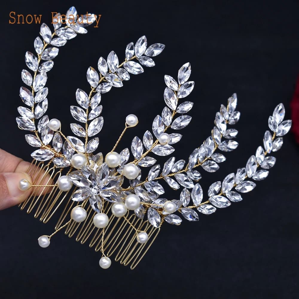 A512 Gold Rhinestone Wedding Hair Combs Hair Accessories for Bridal Headpiece Crystal Hair Ornaments Wedding Hair Jewelry