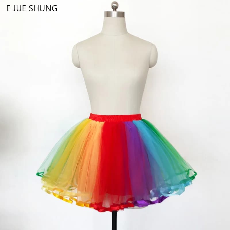 Lolita Cosplay Petticoat Rainbow Colorful Underskirt Short Tutu Skirt Short Dress Rockabilly Crinoline