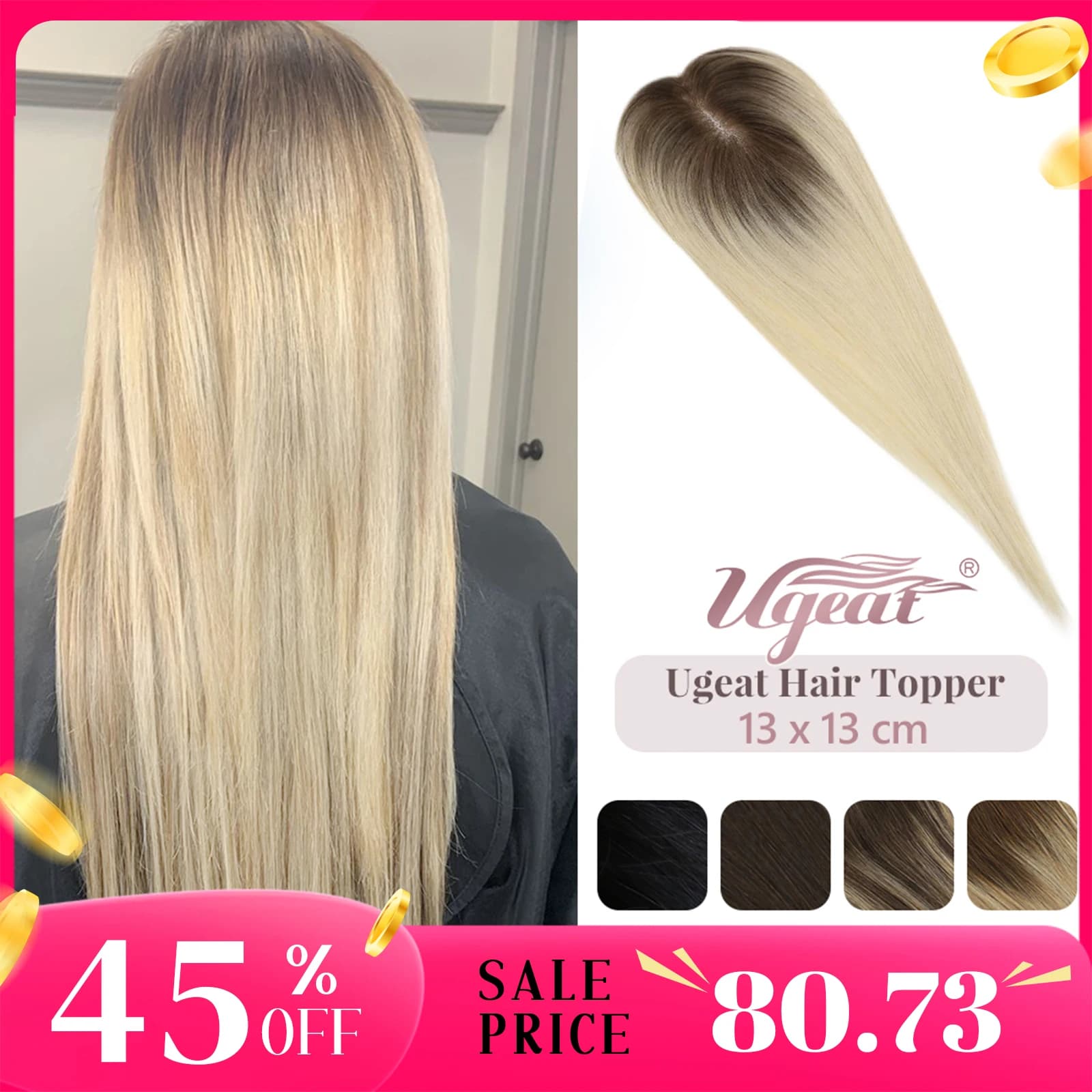 Ugeat Hair Topper Human Hair Mono Base 13*13cm Hair Toppers For Women With Thinning Hair Hand Made Topper Piece Clip In Hair